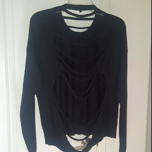 Black part cashmere sweater with deconstructed back